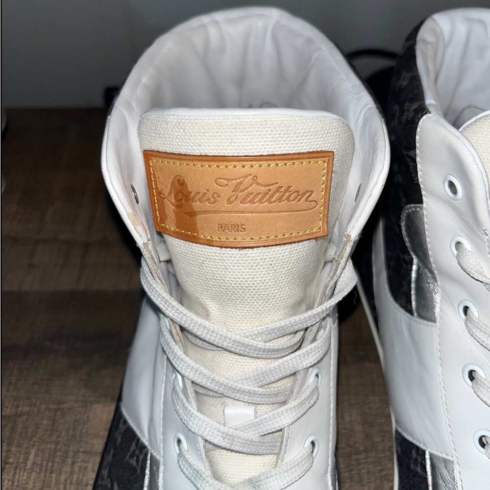 Louis Vuitton Black Denim Monogram White Leather High Sneakers - Picture 6 of 10